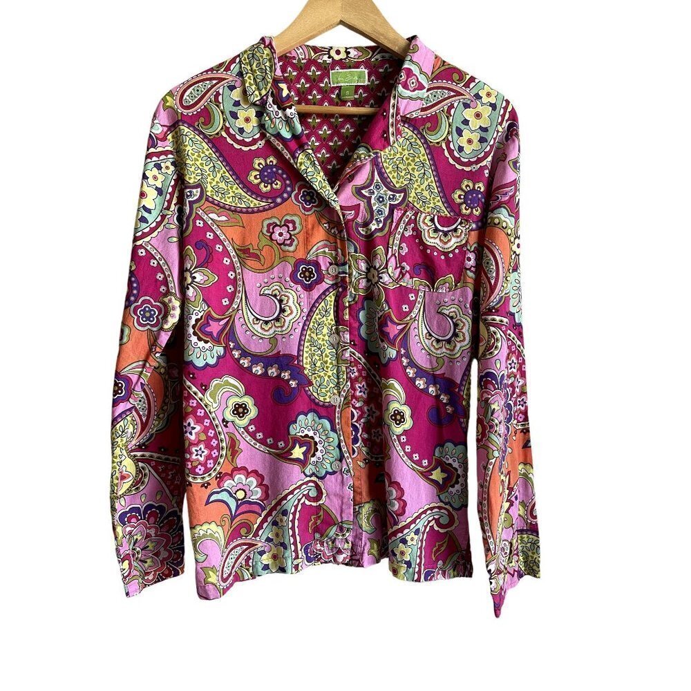 Vera Bradley Floral Button Up Collared Shirt Size Small 100% Cotton